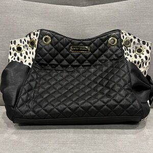 Betsey Johnson Vintage Black Quilted Bag with Animal Print